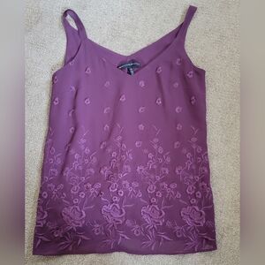 White House Black Market Empire Plum Floral Embroidered Camisole